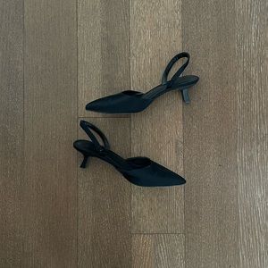 Open-edit black slingback kitten heels